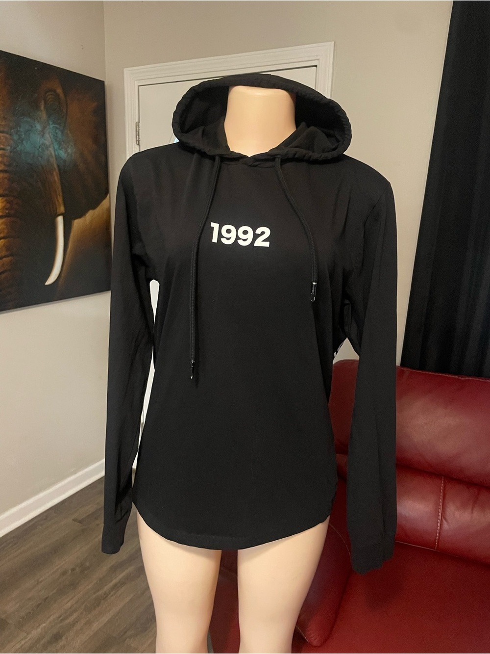 Denim & Flower 1992 Black Hooded Women's Top long sleeve Medium shirt east coast